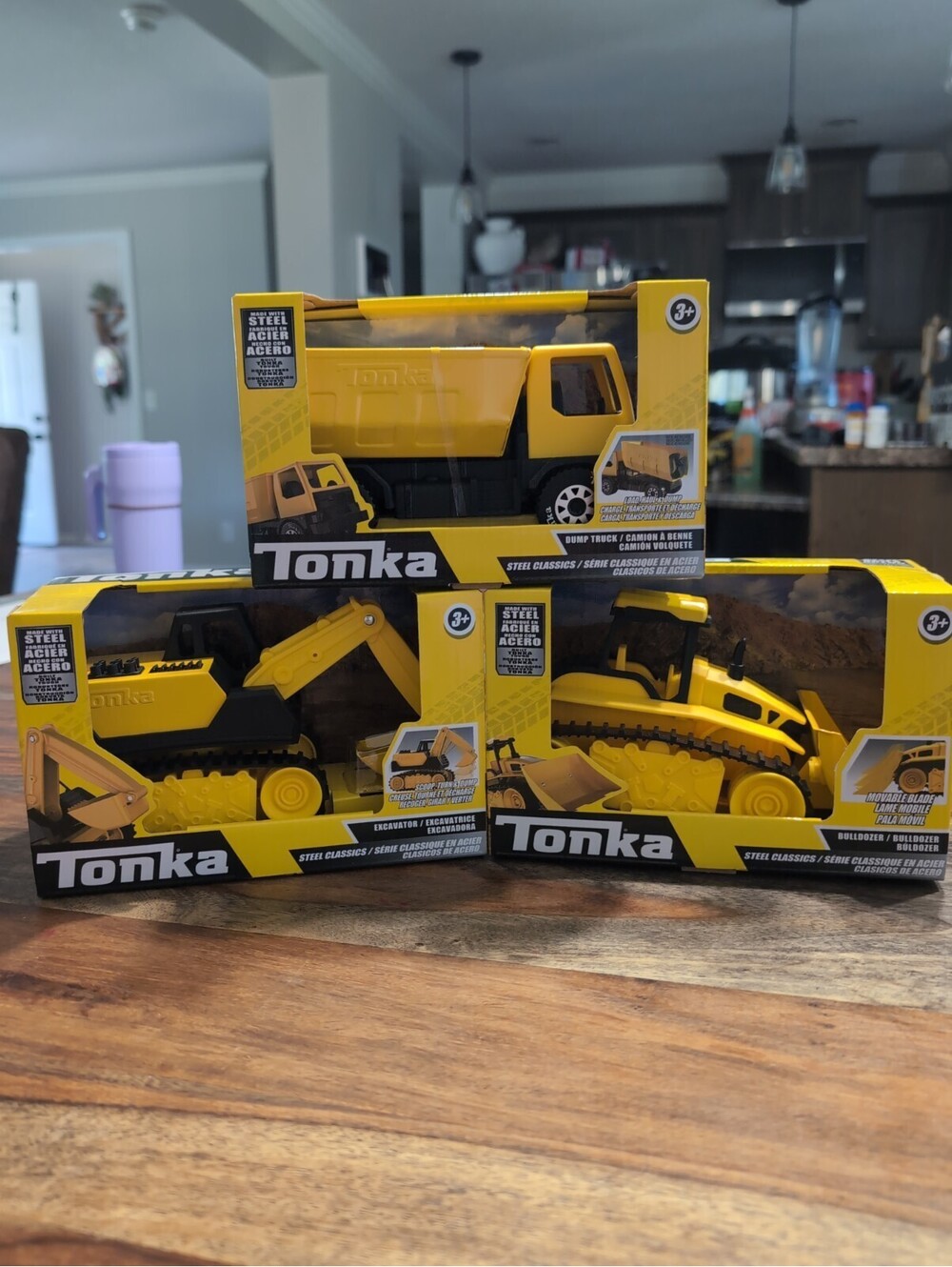 Tonka Steel Classics Yellow Dump Truck, Bulldozer, Excavator Set Hasbro